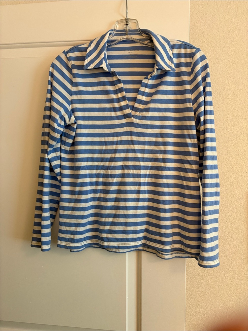 Talbots Blue and Cream Striped Petite Polo Top